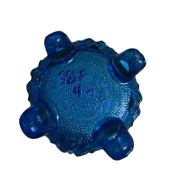 Vintage 1970's Candy Dish 2-Tone Blue & Green Glass Grape Pattern Footed - Picture 6 of 6